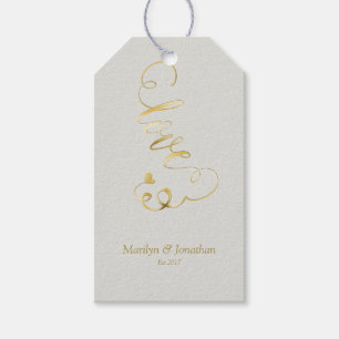 Étiquettes-cadeau Mariage de script LOVE à effet incorporé or
