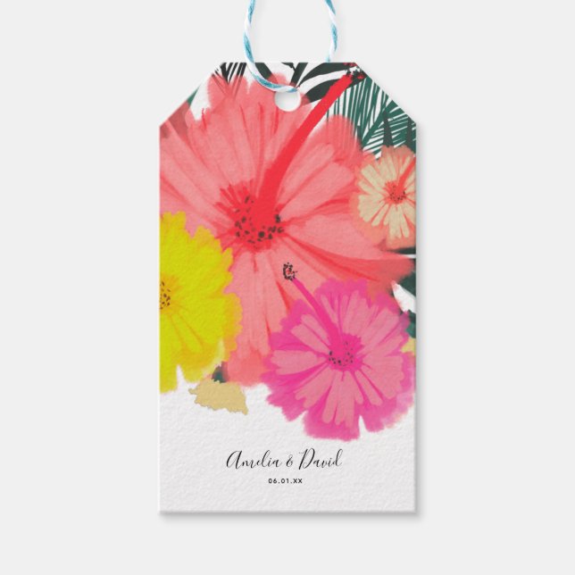 Étiquettes-cadeau Mariage de script tropical dessiné à la main à Haw (Devant)