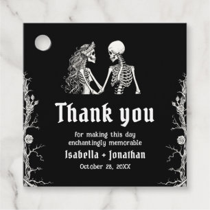 Étiquettes Cadeau Mariage de squelette gothique Halloween noir et bl
