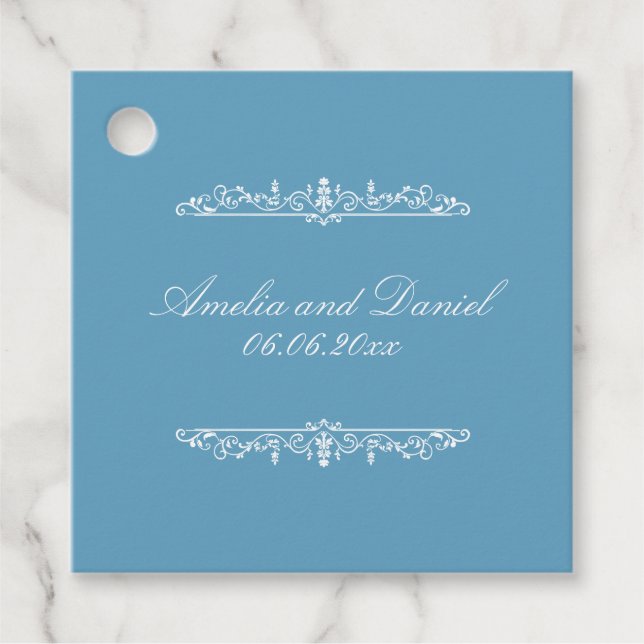 Étiquettes Cadeau Mariage de style Régence bleu (Devant)