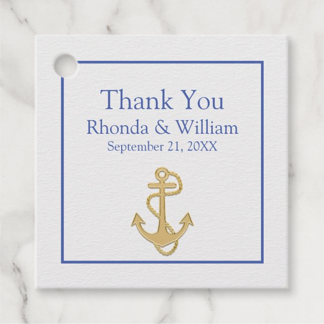 Étiquettes Cadeau Mariage de Thème Nautique Bleu et Blanc (Devant)