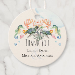 Étiquettes Cadeau Mariage de tortues de mer avec mariée et chambre