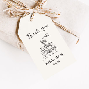 Étiquettes-cadeau Mariage de tour de Champagne illustré manuscrit