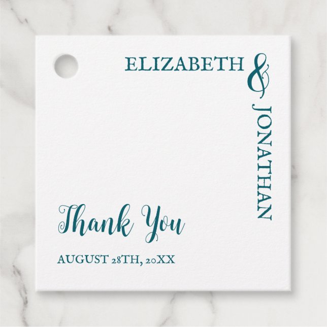 Étiquettes Cadeau Mariage de typographie moderne Turquoise foncé (Devant)