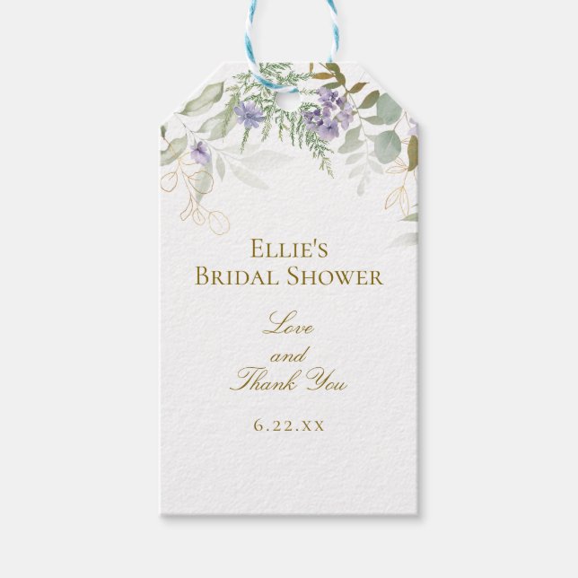 Étiquettes-cadeau Mariage de verdure à l'aquarelle Shower de la mari (Devant)