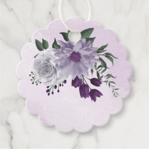 Étiquettes Cadeau mariage de verdure fleurie violette et blanche