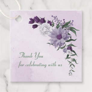 Étiquettes Cadeau mariage de verdure fleurie violette et blanche