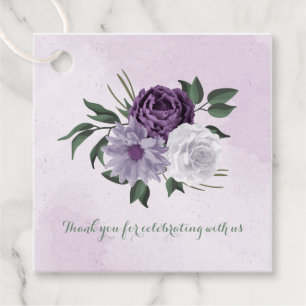 Étiquettes Cadeau mariage de verdure fleurie violette et blanche