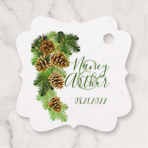 Étiquettes Cadeau Mariage des cônes de pin d'hiver