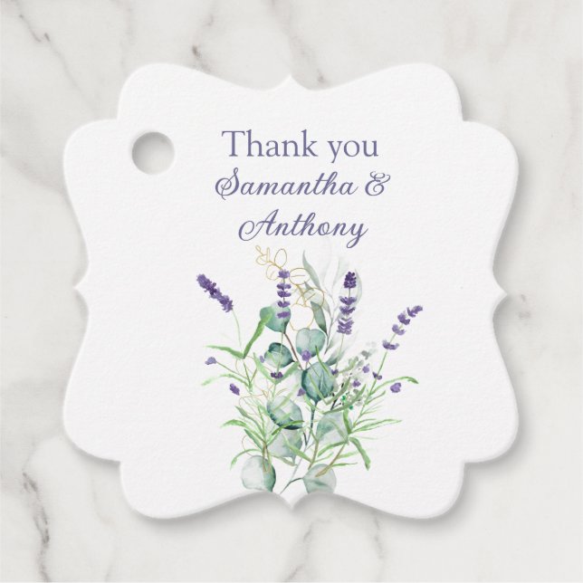 Étiquettes Cadeau Mariage des herbes d'aquarelle Lavender Eucalyptus (Devant)