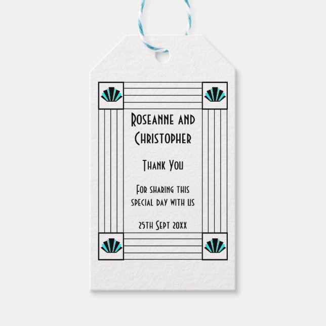 Étiquettes-cadeau Mariage design Art déco bleu (Devant)