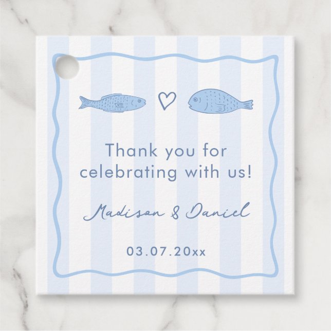 Étiquettes Cadeau Mariage Dessiné à la Main Deux Moins de Poissons S (Devant)