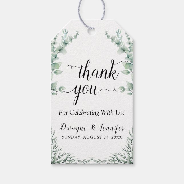 Étiquettes-cadeau Mariage d'été de verdure d'eucalyptus Boho (Devant)