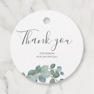 Étiquettes Cadeau Mariage d'été Eucalyptus de verdure rustique.