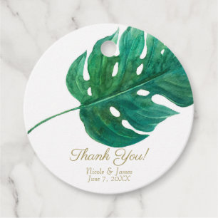 Étiquettes Cadeau Mariage d'été hawaïen à feuille de palmier vert tr