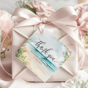 Étiquettes Cadeau Mariage d'été sur la plage à l'aquarelle Merci