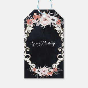 Étiquettes-cadeau Mariage d'hiver élégant à la craie foncée et fleur