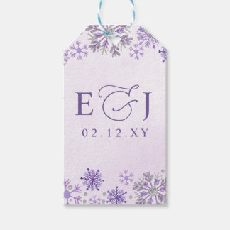 Étiquettes-cadeau Mariage d'hiver flocons de neige violet argent Mon