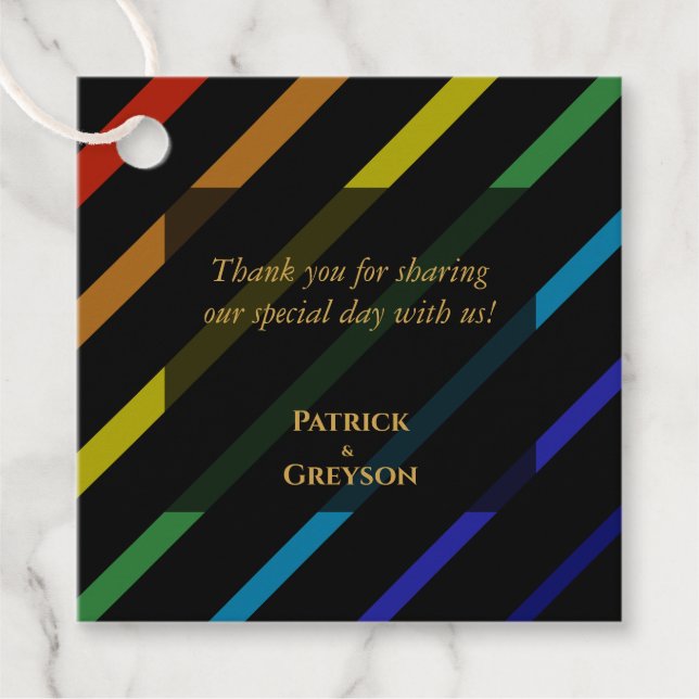Étiquettes Cadeau Mariage d'hommes gays Élégant arc-en-ciel Merci (Devant)