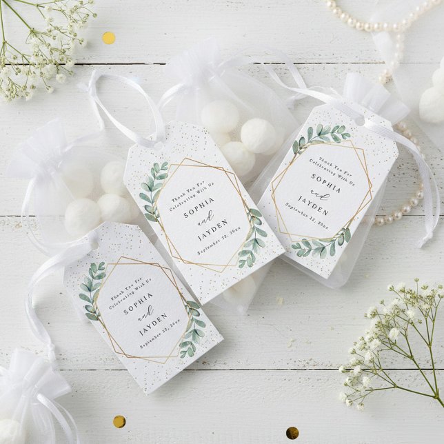Étiquettes-cadeau Mariage d'huile d'or géométrique Eucalyptus (Créateur téléchargé)