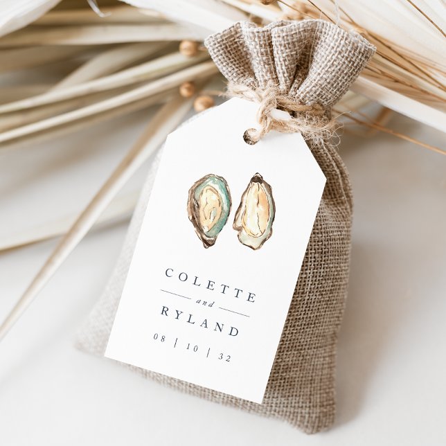 Étiquettes-cadeau Mariage d'huîtres d'aquarelle côtière (Créateur téléchargé)