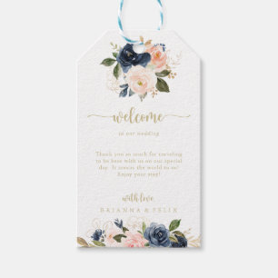 Étiquettes-cadeau Mariage d'or floral Blush Navy Bienvenue