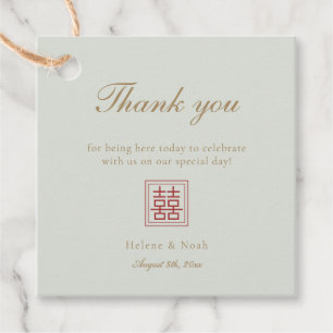 Étiquettes Cadeau Mariage Double Bonheur moderne chinois sauge olive