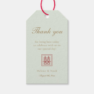 Étiquettes-cadeau Mariage Double Bonheur Olive Sage Moderne Chinois