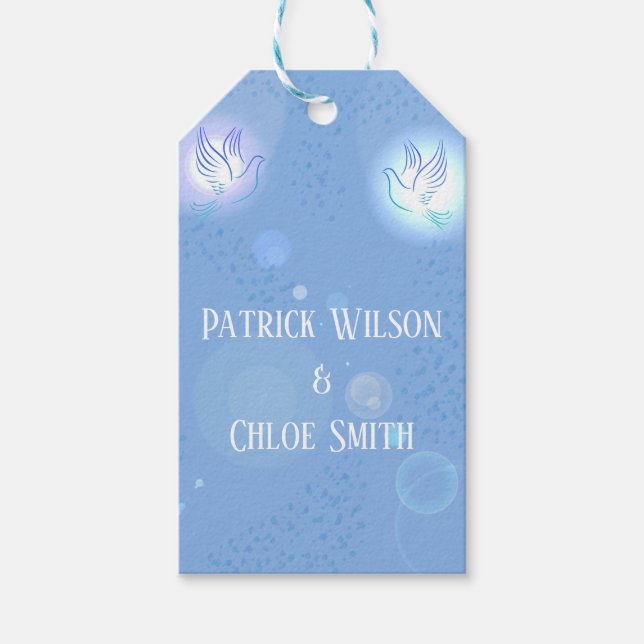 Étiquettes-cadeau Mariage Dove Blue Lighting Arrière - plan (Devant)