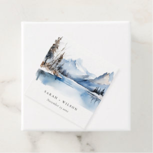 Étiquettes Cadeau Mariage du paysage de neige hivernale du lac Mount