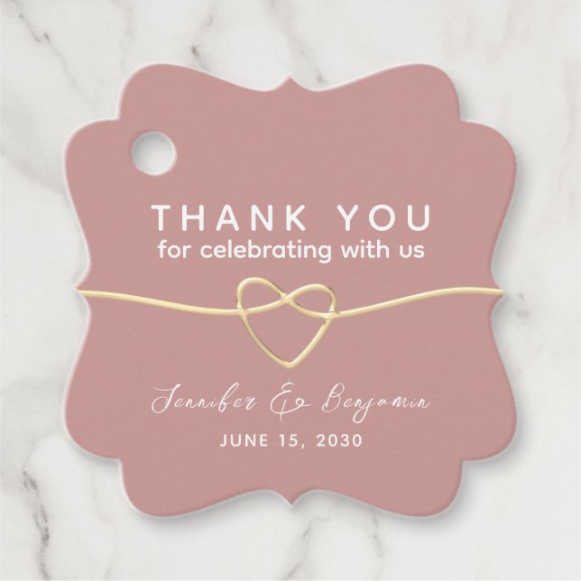 Étiquettes Cadeau Mariage Dusty Rose Gold Heart (Devant)