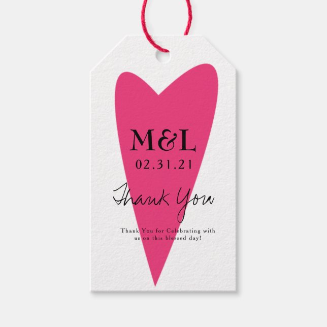 Étiquettes-cadeau Mariage écologique Bold Coeur rose (Devant)