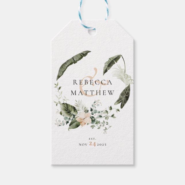Étiquettes-cadeau Mariage Élégant Boho Floral et Feuillage   (Devant)