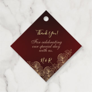 Étiquettes Cadeau Mariage Élégant Bourguignon et Floral Doré