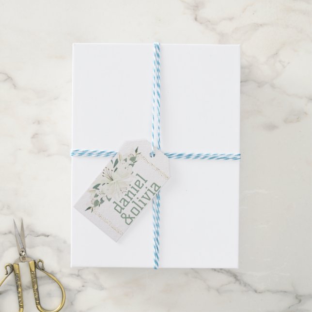 Étiquettes-cadeau Mariage Élégant Charme Fleur Sauvage Verte (Avec de laficelle)