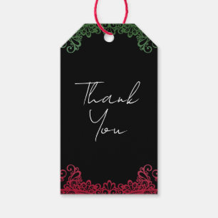 Étiquettes-cadeau Mariage élégant de fête Green & Red Lace
