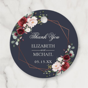 Étiquettes Cadeau Mariage élégant en cuivre géométrique bordeaux ble