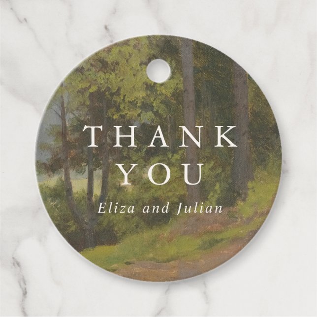 Étiquettes Cadeau Mariage Élégant en Forêt Rustique (Devant)