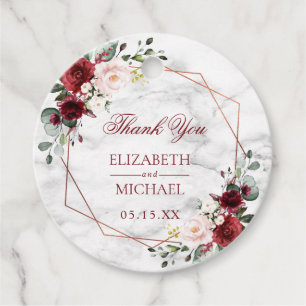 Étiquettes Cadeau Mariage élégant en marbre bordeaux de cuivre géomé