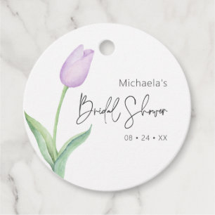 Étiquettes Cadeau Mariage Élégant Fleur de Tulipe Violette Moderne