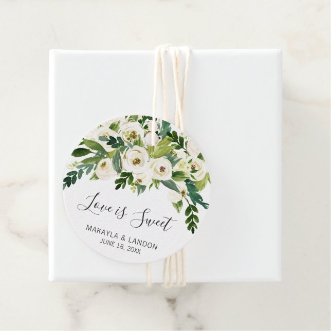 Étiquettes Cadeau Mariage élégant floral blanc moderne (En situation)