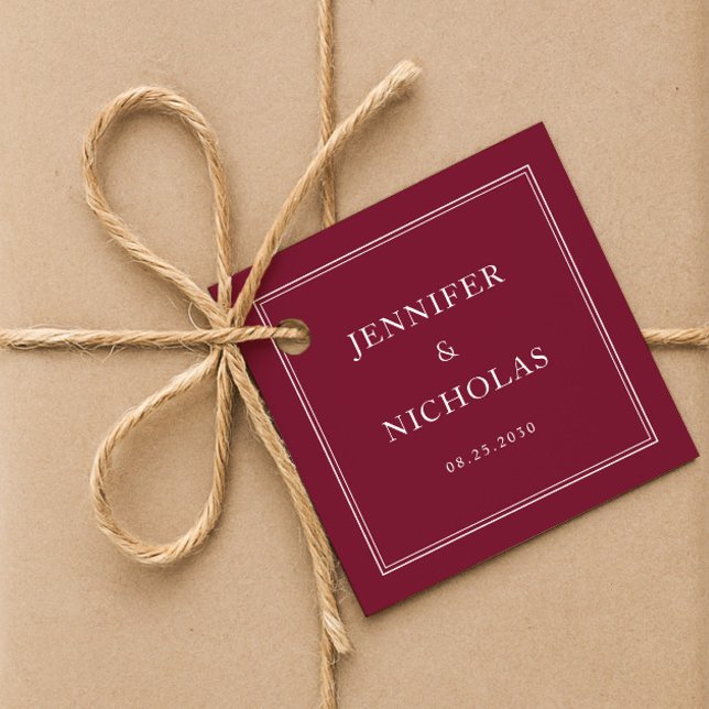 Étiquettes Cadeau Mariage Élégant Formel Bourgogne (Elegant Formal Burgundy Wedding Favor Tags)