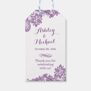Étiquettes-cadeau Mariage Élégant Lavande Violet Dentelle Remercieme