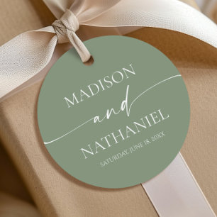 Étiquettes Cadeau Mariage Élégant Minimaliste Moderne Vert Sauge