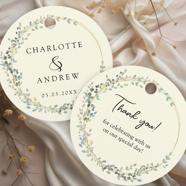 Étiquettes Cadeau Mariage Élégant Moderne Eucalyptus (Créateur téléchargé)