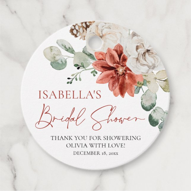 Étiquettes Cadeau Mariage Élégant Moderne Rouge Noël Hiver (Devant)