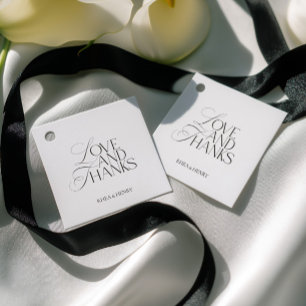 Étiquettes Cadeau Mariage Élégant Noir & Blanc Amour et Remerciement