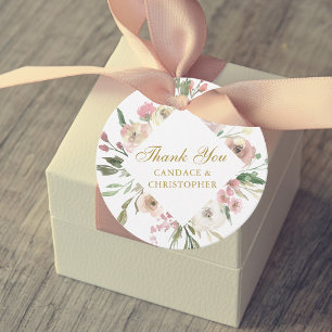 Étiquettes Cadeau Mariage Élégant Rose Pâle Floral Écriture Dorée