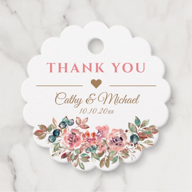 Étiquettes Cadeau Mariage élégant rustique poussiéreux rose floral m (Devant)