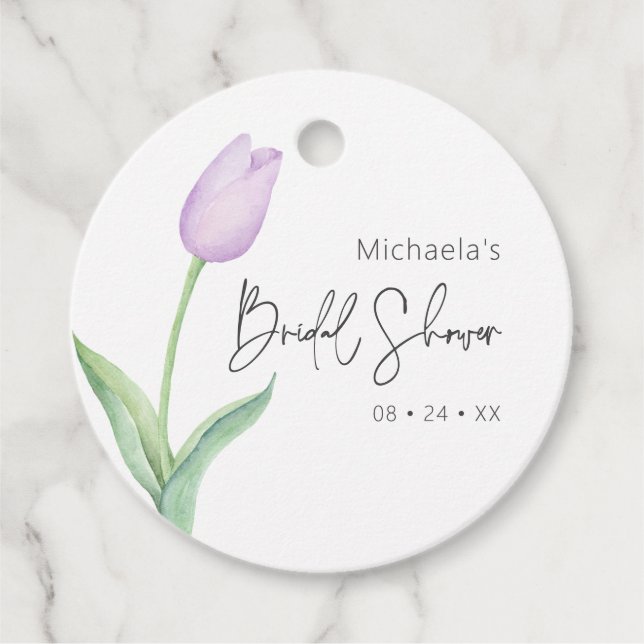Étiquettes Cadeau Mariage Élégant Solo Tulipe Violette Moderne (Devant)